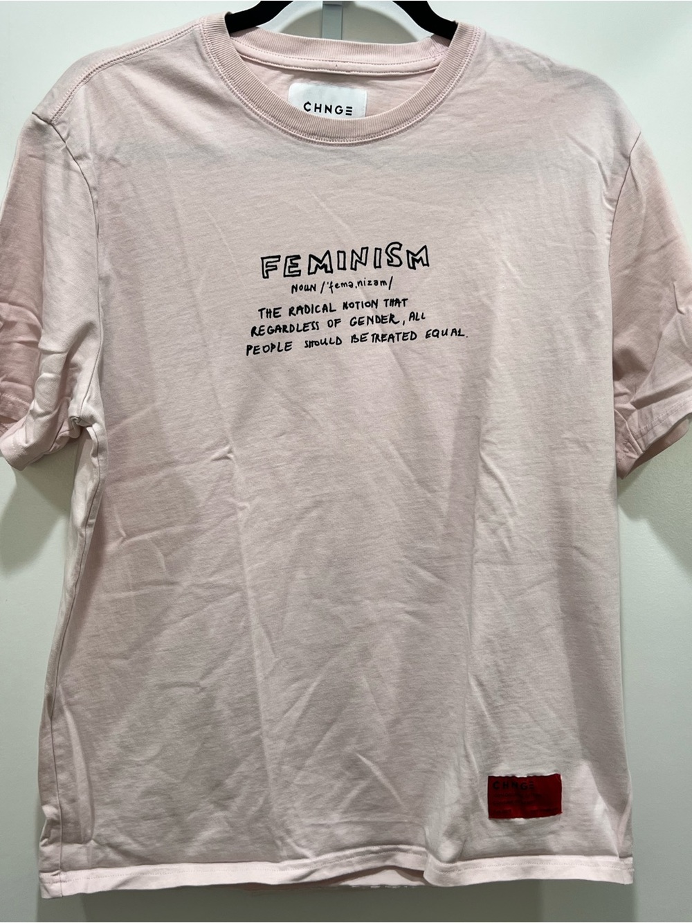 CHNGE FEMINISM Graphic Short‑Sleeve Tee in Pale Pink